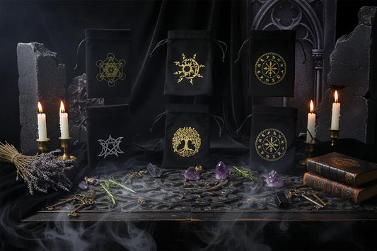 Velvet Tarot Bag - Sorceress Sanctuary Fire Song Black Bag-Fire Song Purple Bag-Black bag of twelve zodiac signs-Zodiac bag purple 1-Three Moon Phases Black Bag