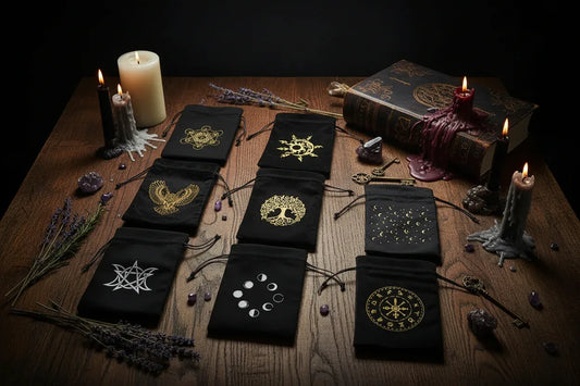 Velvet Tarot Bag - Sorceress Sanctuary Fire Song Black Bag-Fire Song Purple Bag-Black bag of twelve zodiac signs-Zodiac bag purple 1-Three Moon Phases Black Bag