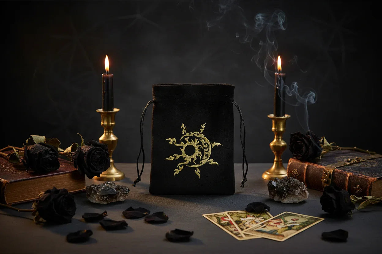 Velvet Tarot Bag - Sorceress Sanctuary Fire Song Black Bag-Fire Song Purple Bag-Black bag of twelve zodiac signs-Zodiac bag purple 1-Three Moon Phases Black Bag