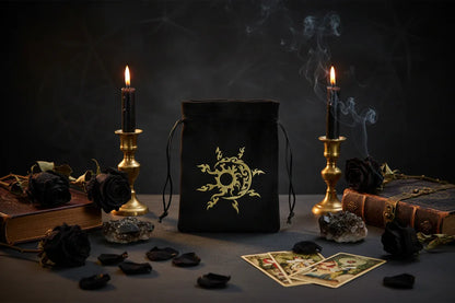 Velvet Tarot Bag - Sorceress Sanctuary Fire Song Black Bag-Fire Song Purple Bag-Black bag of twelve zodiac signs-Zodiac bag purple 1-Three Moon Phases Black Bag