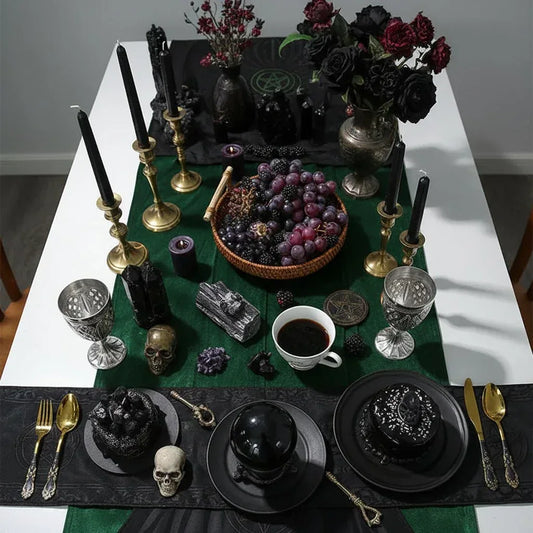 Velvet Witch Altar Cloth - Sorceress Sanctuary Dark green / 70*300-Creamy-white / 70*300-Purple / 70*300