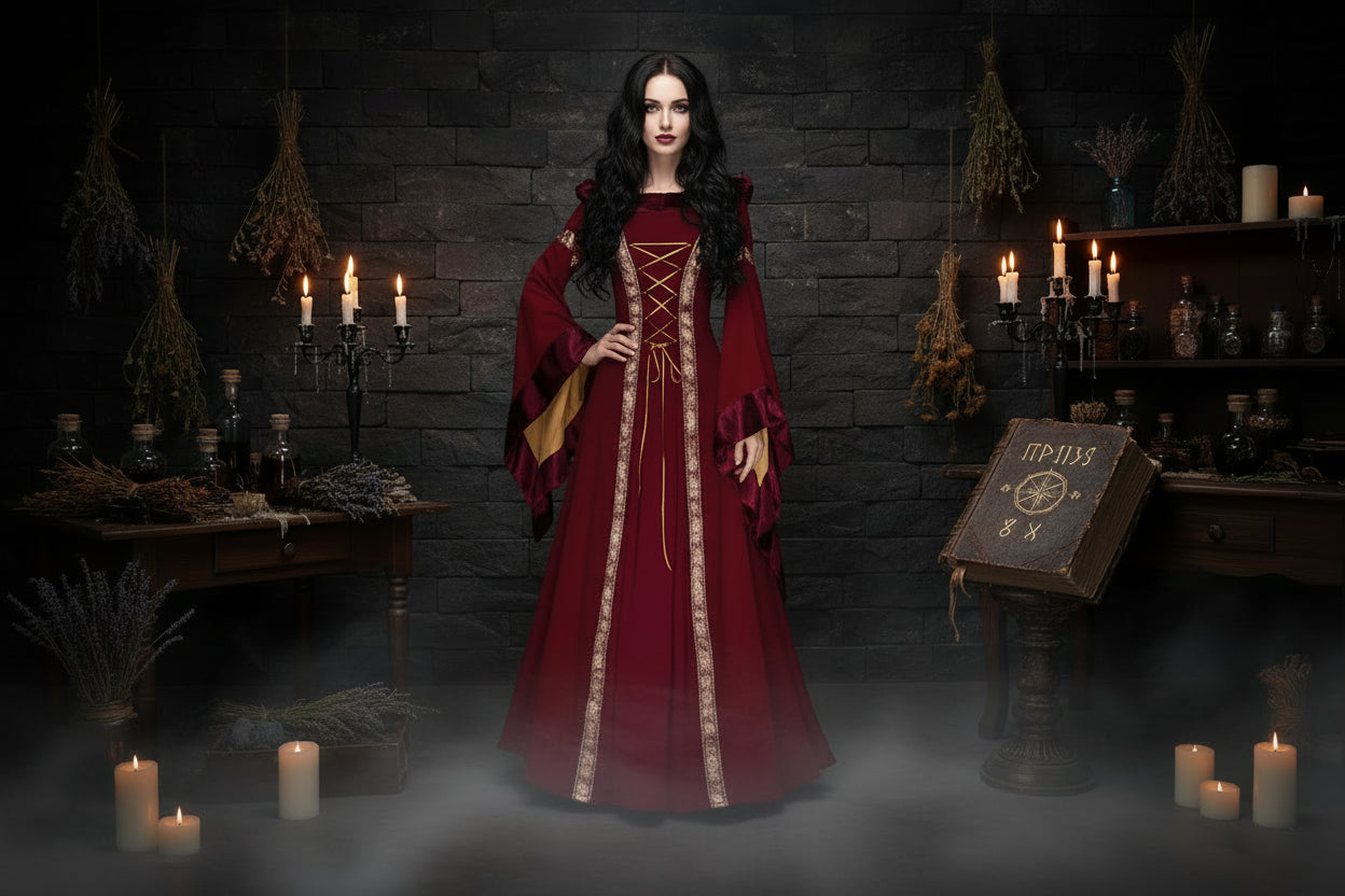 Victorian Hooded Gown - Sorceress Sanctuary Black / S-Black / M-Black / L-Black / XL-Black / XXL