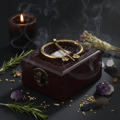 Decorative item with gold螺旋设计 on a dark background