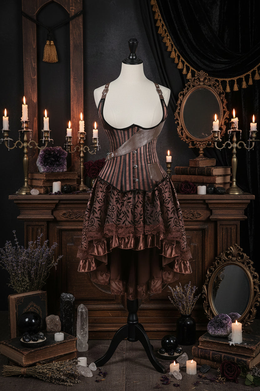 Vintage Corset Dresses - Sorceress Sanctuary Brown 1 / S-Brown 1 / XL-Brown 1 / 2XL-Brown 1 / 3XL-Brown 1 / 6XL