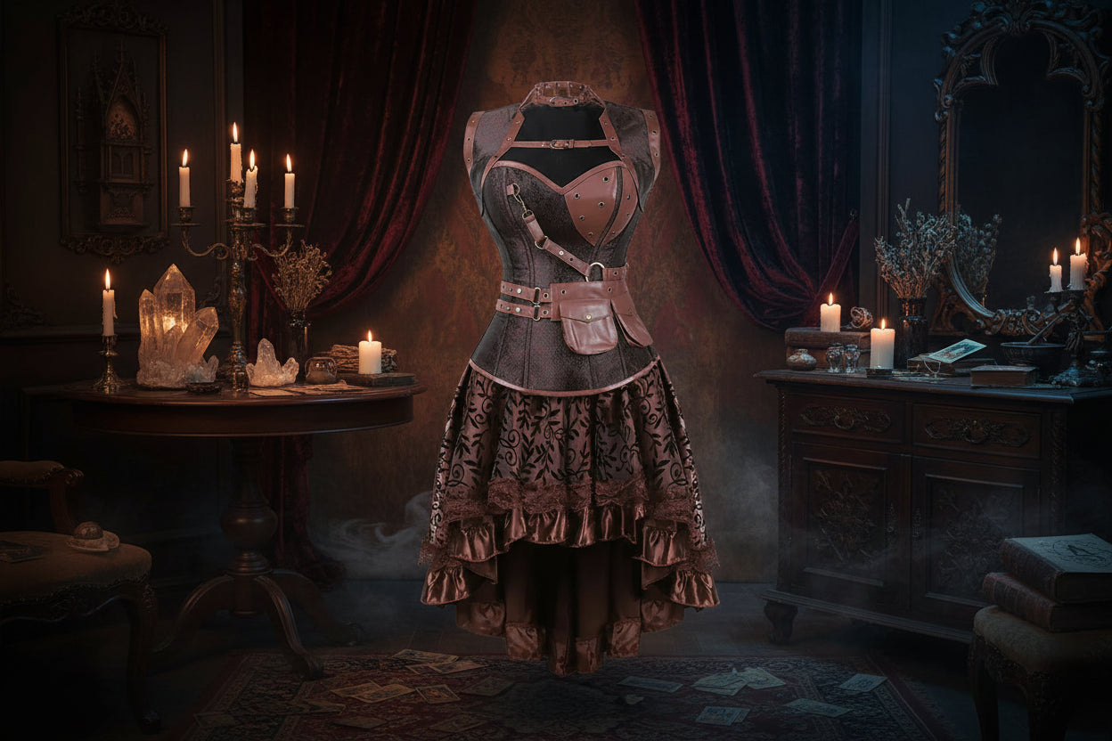Vintage Corset Dresses - Sorceress Sanctuary Brown 1 / S-Brown 1 / XL-Brown 1 / 2XL-Brown 1 / 3XL-Brown 1 / 6XL