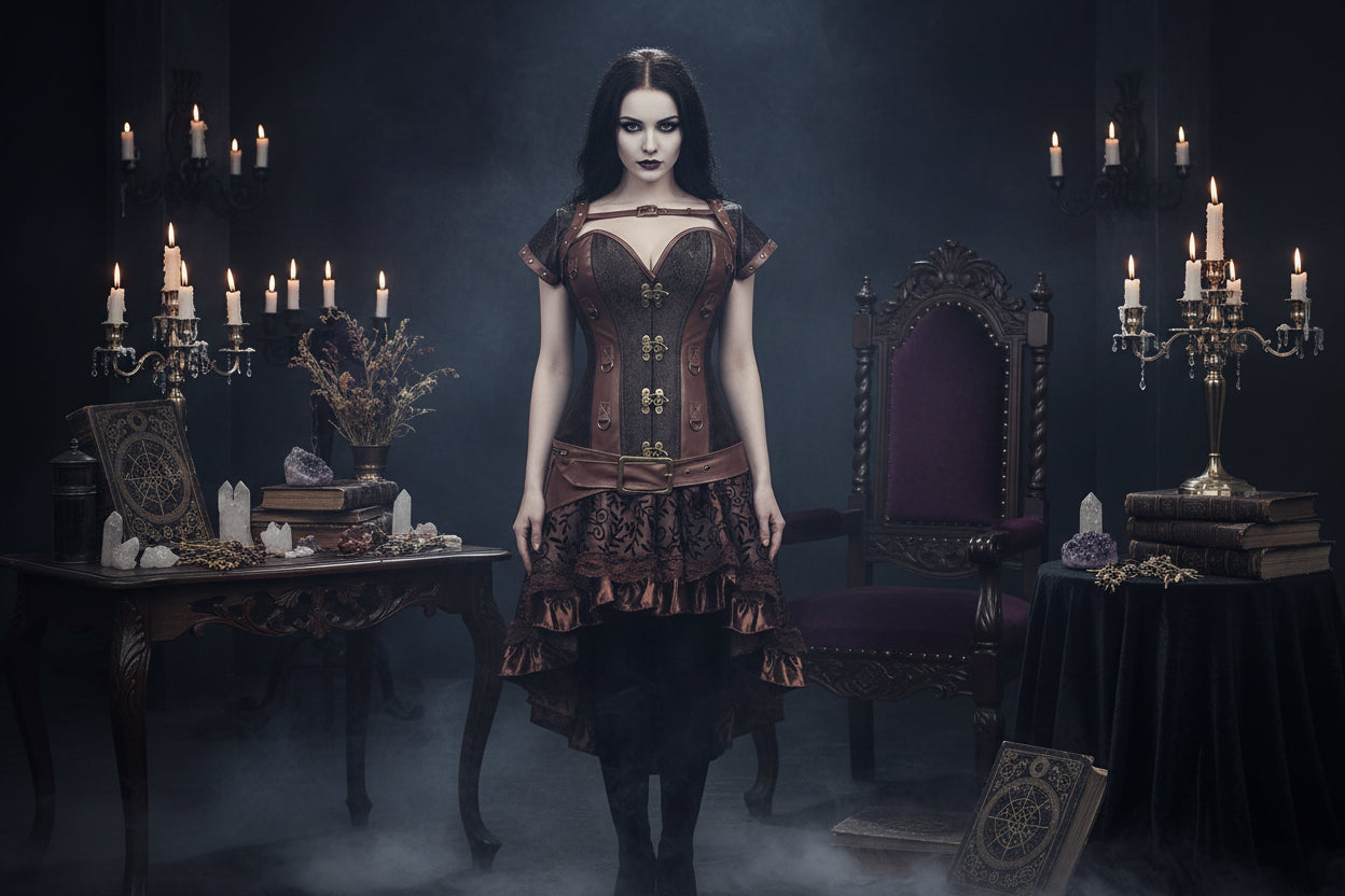 Vintage Corset Dresses - Sorceress Sanctuary Brown 1 / S-Brown 1 / XL-Brown 1 / 2XL-Brown 1 / 3XL-Brown 1 / 6XL