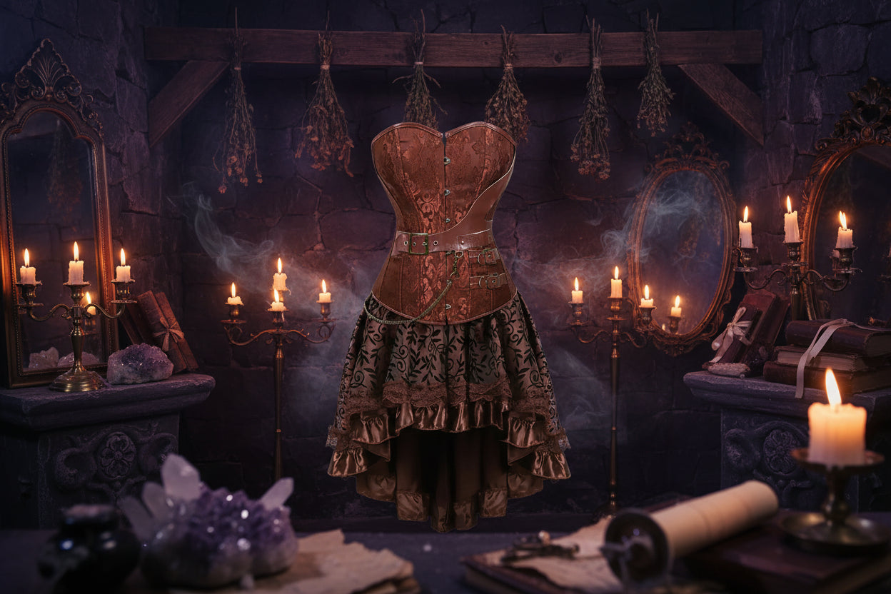 Vintage Corset Dresses - Sorceress Sanctuary Brown 1 / S-Brown 1 / XL-Brown 1 / 2XL-Brown 1 / 3XL-Brown 1 / 6XL