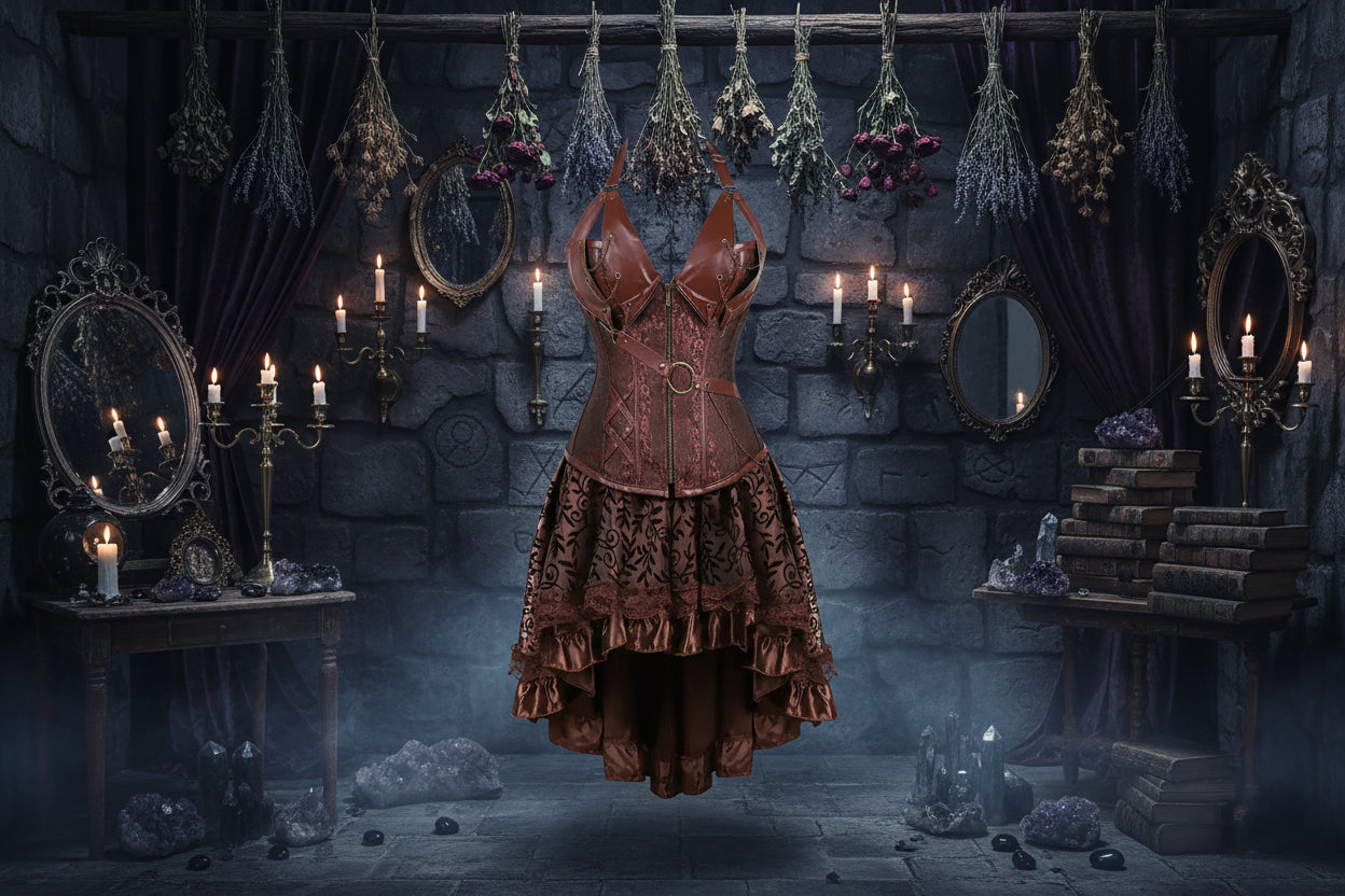 Vintage Corset Dresses - Sorceress Sanctuary Brown 1 / S-Brown 1 / XL-Brown 1 / 2XL-Brown 1 / 3XL-Brown 1 / 6XL