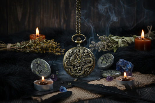 Vintage Large Bronze Quartz Pocket Watch with Dragon Design Sorceress Sanctuary