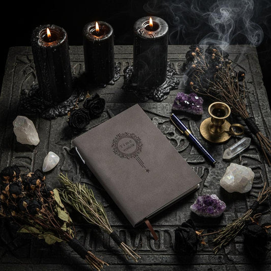 Vintage Grimoire Notebook - Sorceress Sanctuary blue-black-gray-Blackish green-Coffee