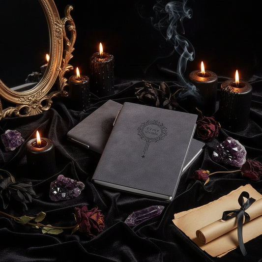 Vintage Grimoire Notebook - Sorceress Sanctuary blue-black-gray-Blackish green-Coffee