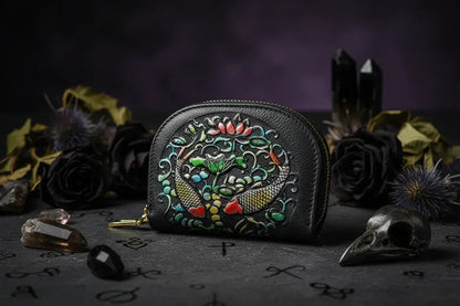 Vintage Mystic Wallet - Sorceress Sanctuary Sunflower-Golden pig holding brick-Golden Plum Blossom-Peony rich-Pisces swimming in water