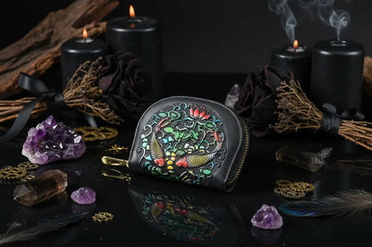 Vintage Mystic Wallet - Sorceress Sanctuary Sunflower-Golden pig holding brick-Golden Plum Blossom-Peony rich-Pisces swimming in water