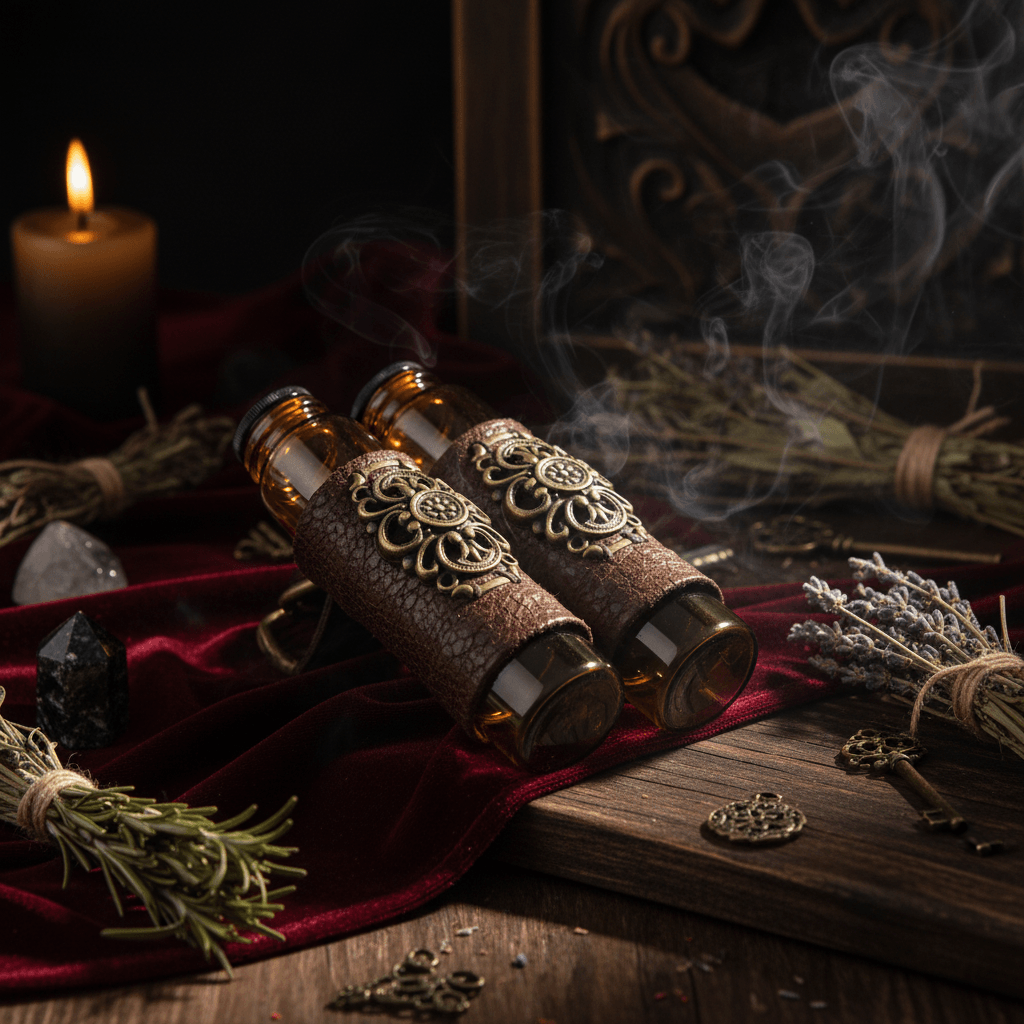 Two brown cylindrical objects with metallic ends on a decorative background with gears and intricate patterns.