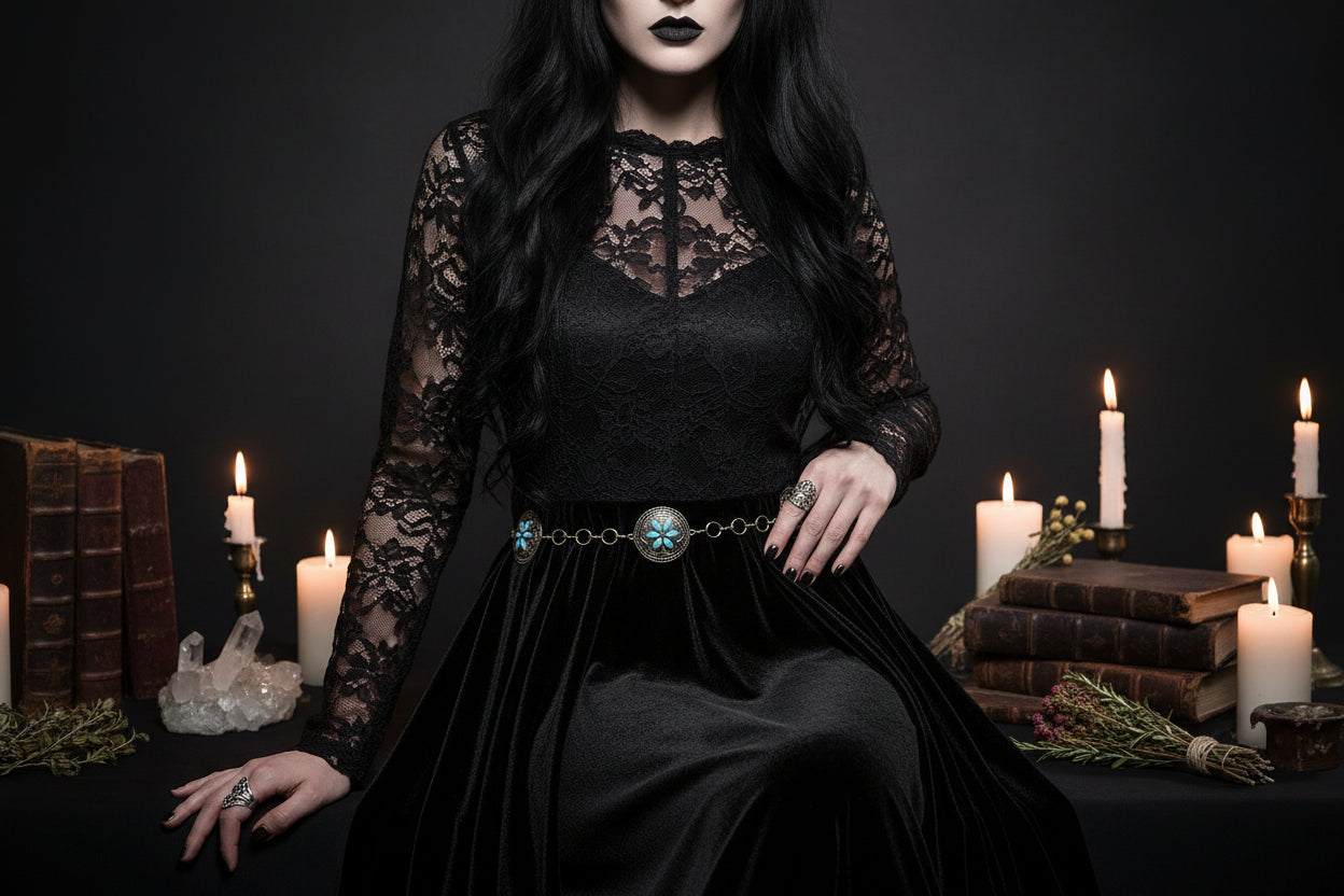 Metal Waist Chain with Turquoise Floral Decoration Sorceress Sanctuary