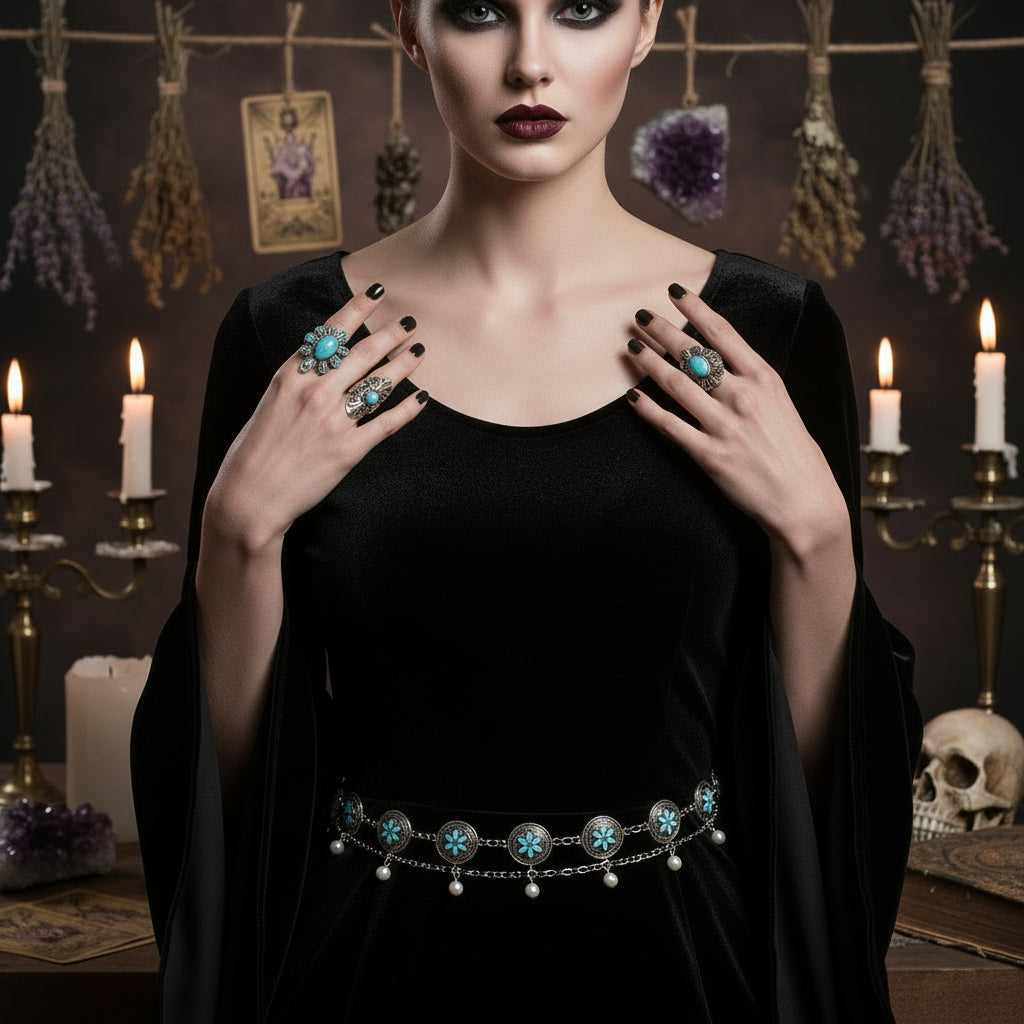 Metal Waist Chain with Turquoise Floral Decoration Sorceress Sanctuary