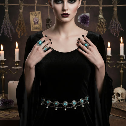 Metal Waist Chain with Turquoise Floral Decoration Sorceress Sanctuary