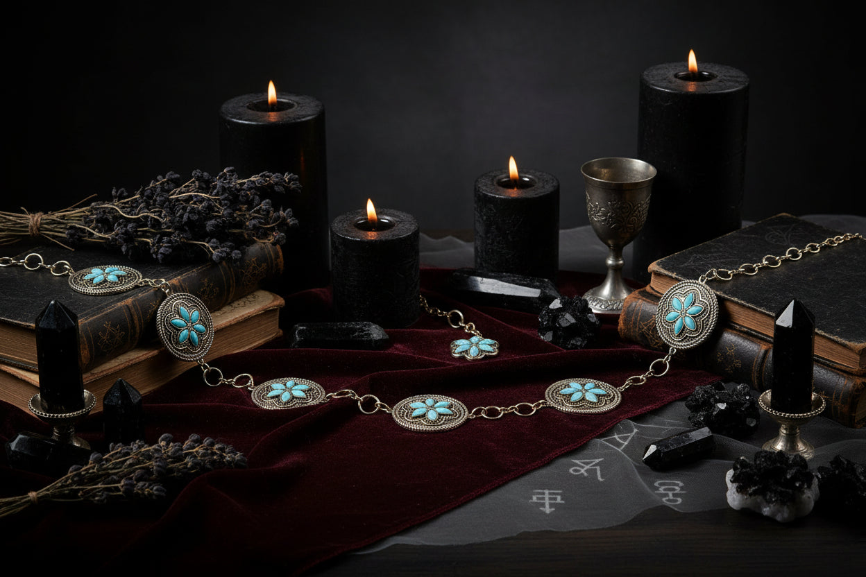 Metal Waist Chain with Turquoise Floral Decoration Sorceress Sanctuary