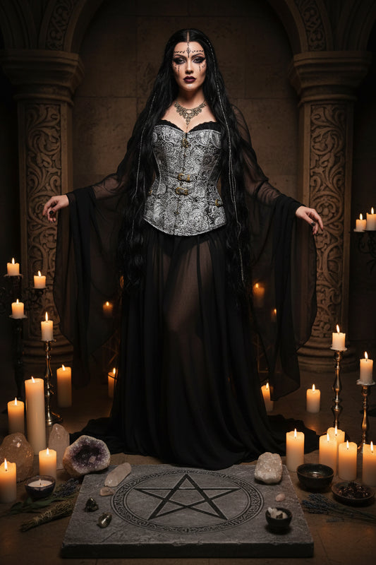 Vintage Witch Corset - Sorceress Sanctuary Silver / S-Silver / M-Silver / L-Silver / XL-Silver / XXL