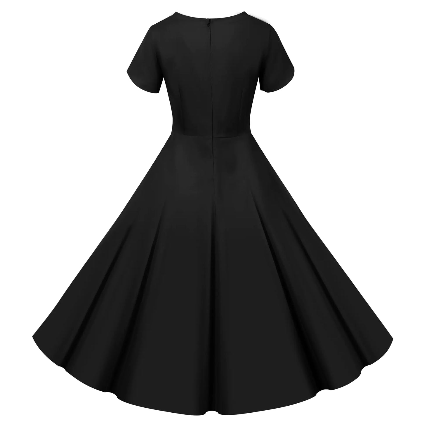 Black dress with a full skirt on a white background