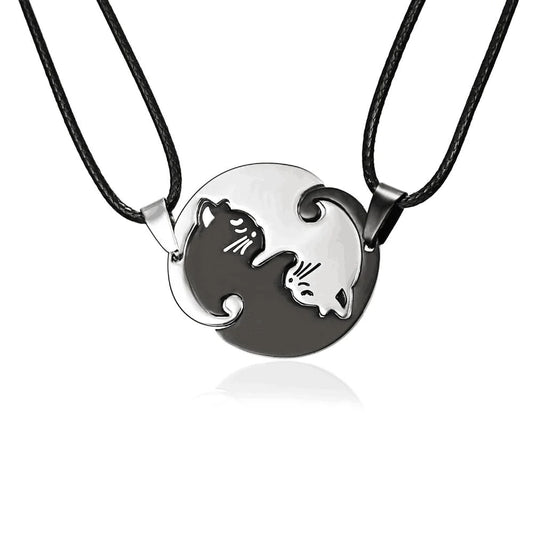 Mystic Feline Bond | Couple Cat Necklaces