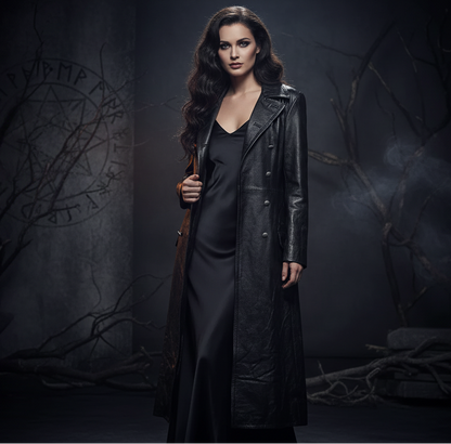 Retro Leather Trench Coat