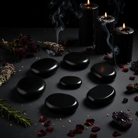 Set of black stones on a white background