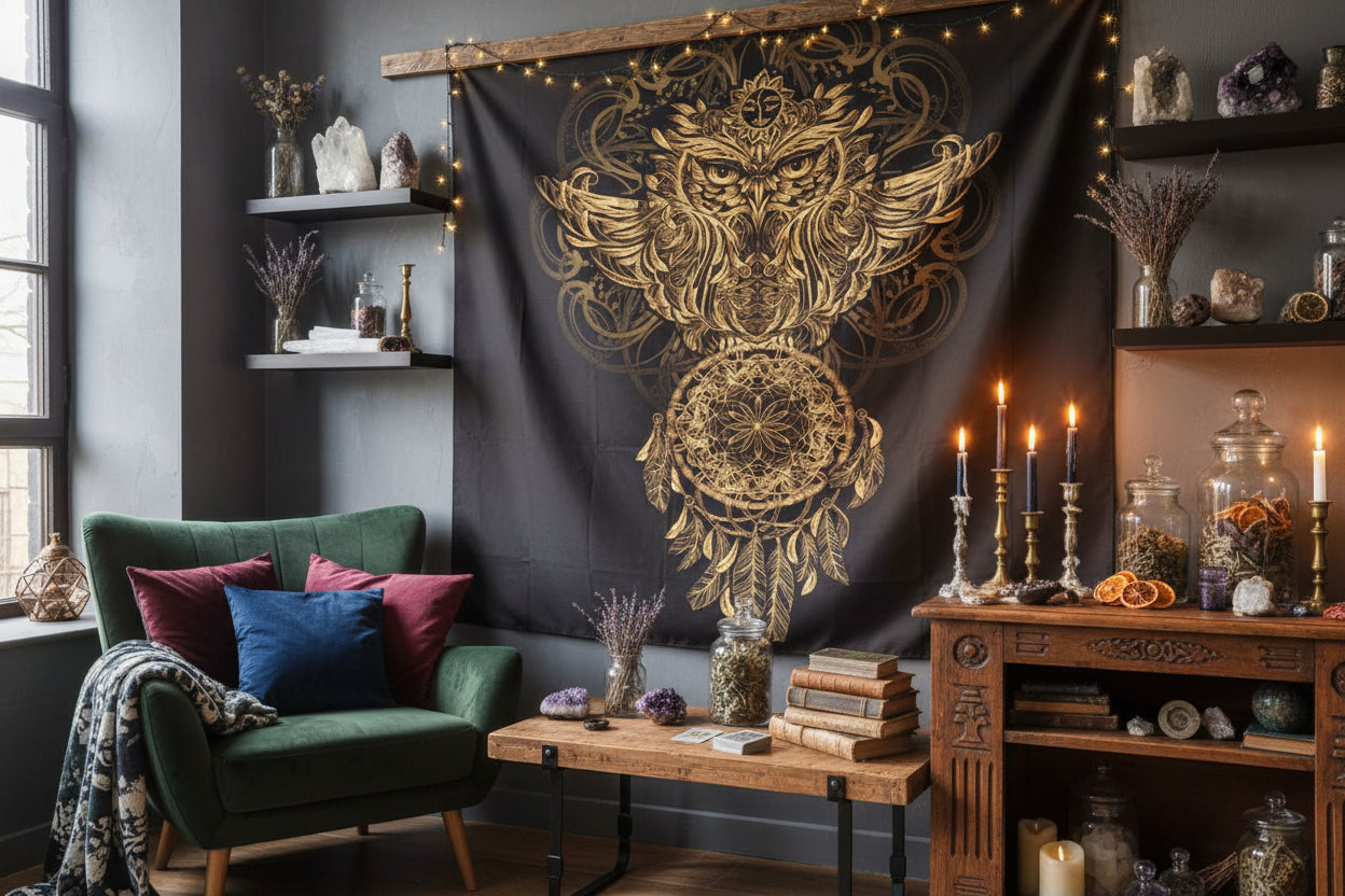 Golden Owl Tapestry