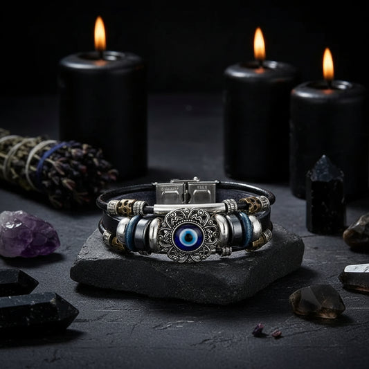 Vintage Hollow Evil Eye Stainless Steel Turquoise Bracelet Sorceress Sanctuary