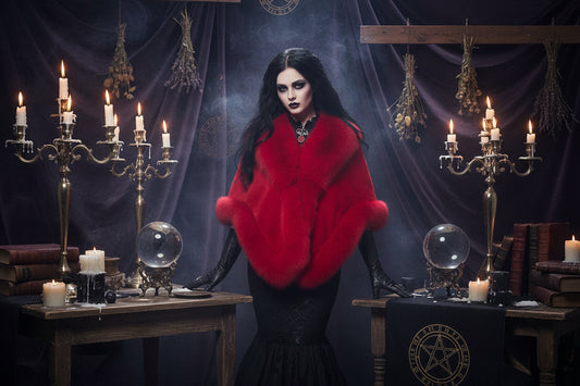 Wiccan Fur Shawl - Sorceress Sanctuary Red / One size-Black / One size-Grey / One size-Wine Red / One size-White / One size