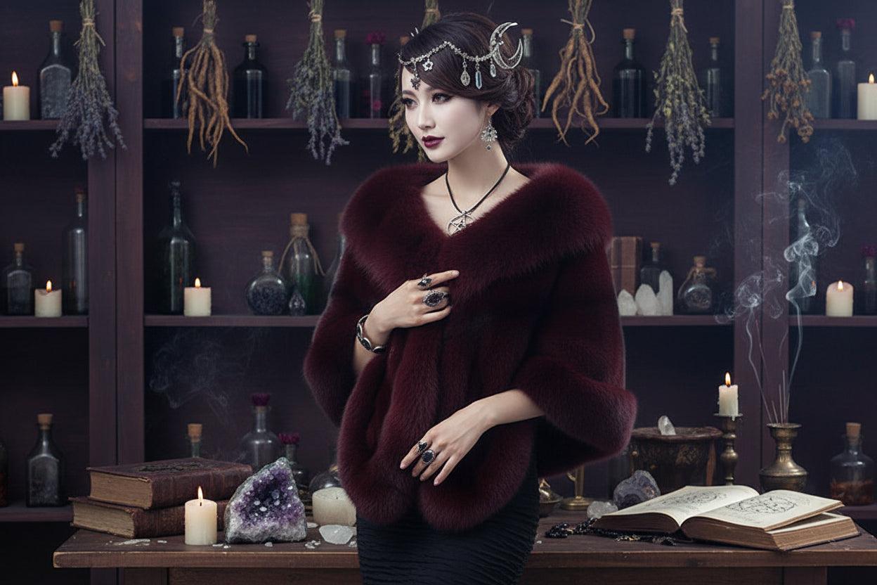 Wiccan Fur Shawl - Sorceress Sanctuary Red / One size-Black / One size-Grey / One size-Wine Red / One size-White / One size