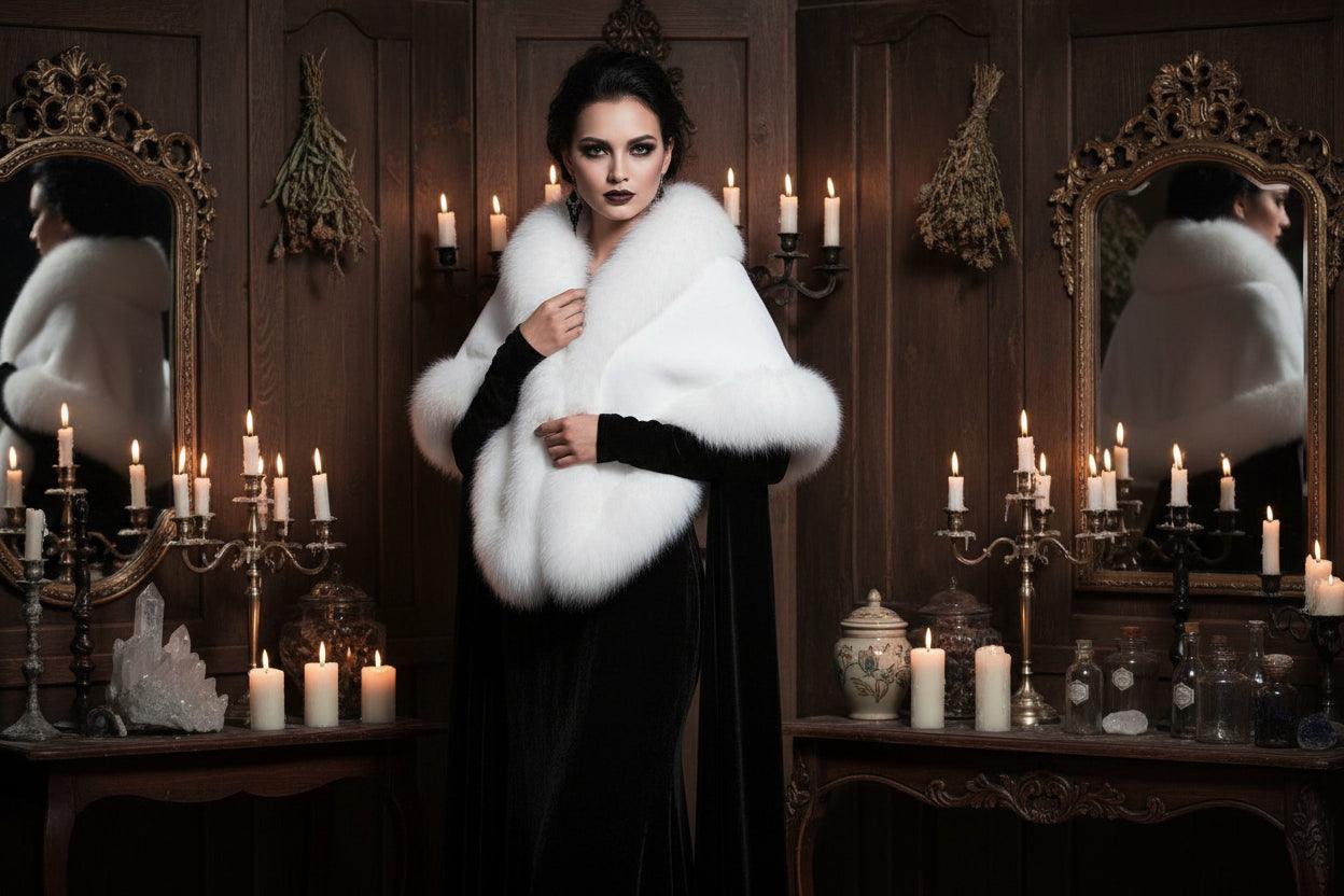 Wiccan Fur Shawl - Sorceress Sanctuary Red / One size-Black / One size-Grey / One size-Wine Red / One size-White / One size