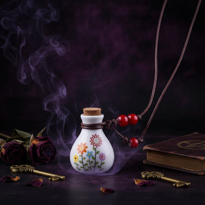 Wish Bottle Necklace - Sorceress Sanctuary Entangling Lotus-White Peony-Straight bottle peony-Happy-Small wild flowers