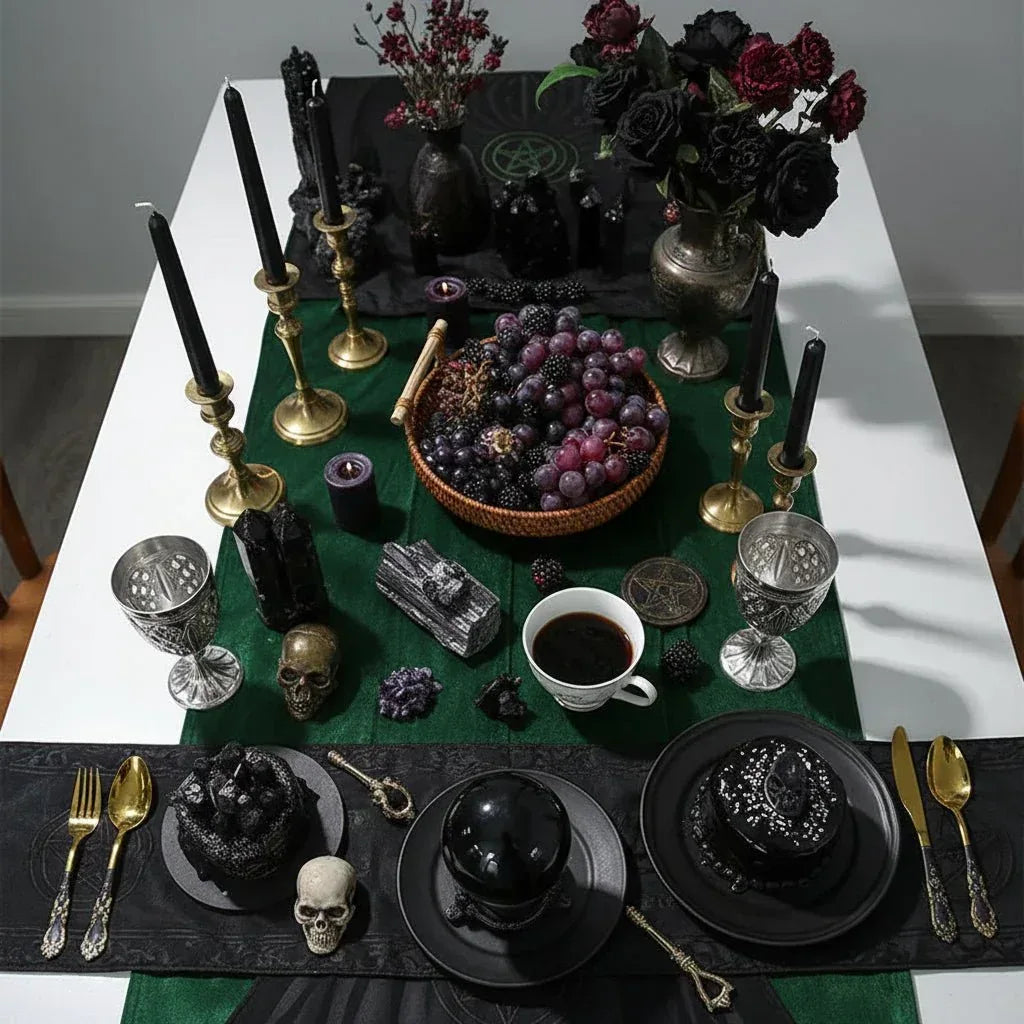 Velvet Witch Altar Cloth - Sorceress Sanctuary Dark green / 70*300-Creamy-white / 70*300-Purple / 70*300