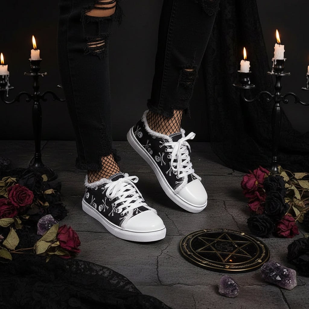 Witchy Skull Graffiti Shoes - Sorceress Sanctuary White / 36-White / 37-White / 38-White / 39-White / 40