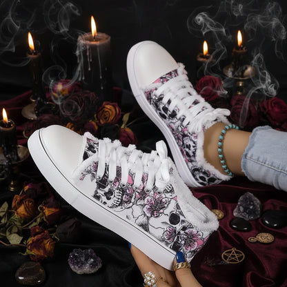 Witchy Skull Graffiti Shoes - Sorceress Sanctuary White / 36-White / 37-White / 38-White / 39-White / 40