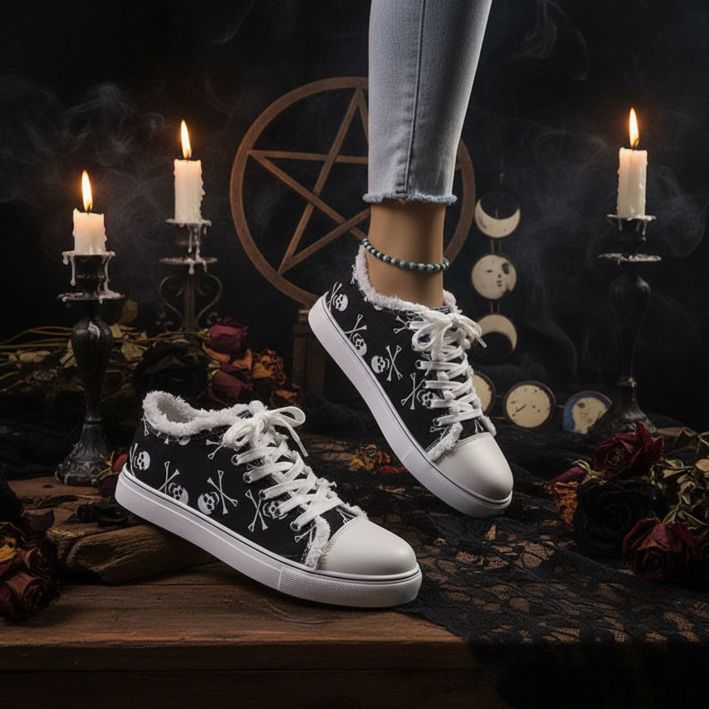 Witchy Skull Graffiti Shoes - Sorceress Sanctuary White / 36-White / 37-White / 38-White / 39-White / 40