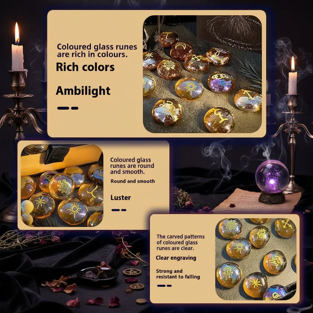 Glass Rune Stones Set - Sorceress Sanctuary Yellow Glaze Inscription