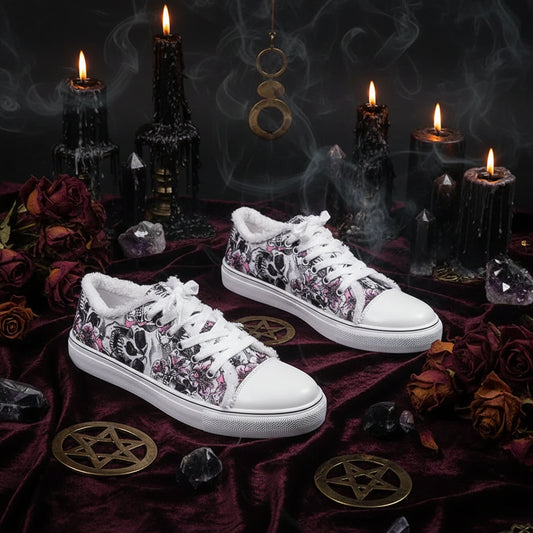 Witchy Skull Graffiti Shoes - Sorceress Sanctuary White / 36-White / 37-White / 38-White / 39-White / 40