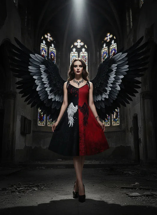 Witchy Winged Dress - Sorceress Sanctuary Red / S-Red / M-Red / L-Red / XL-Black / S