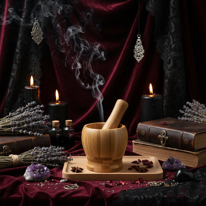 Wooden Mortar Set - Sorceress Sanctuary S （No Cover）-M （No Cover）-L （No Cover）-S （With Cover）-M（With Cover）