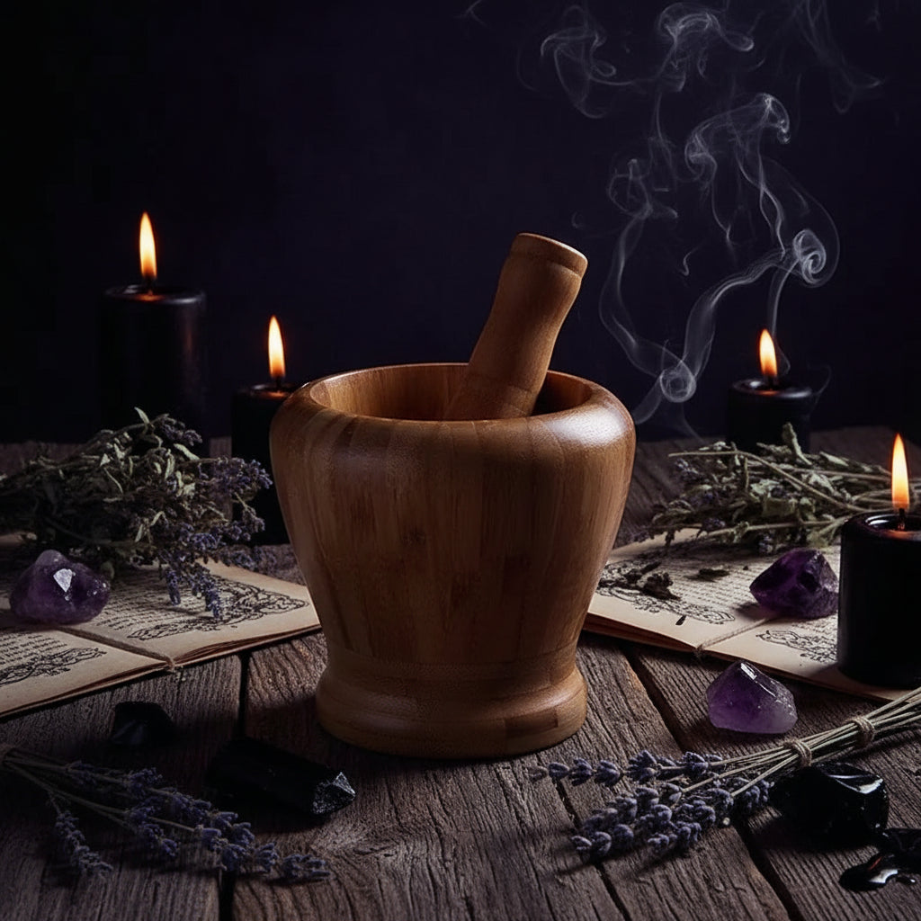 Wooden Mortar Set - Sorceress Sanctuary S （No Cover）-M （No Cover）-L （No Cover）-S （With Cover）-M（With Cover）