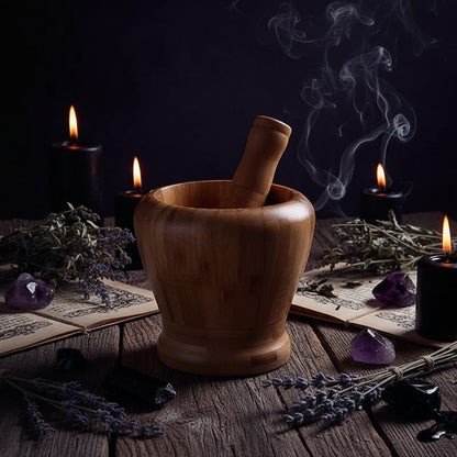 Wooden Mortar Set - Sorceress Sanctuary S （No Cover）-M （No Cover）-L （No Cover）-S （With Cover）-M（With Cover）