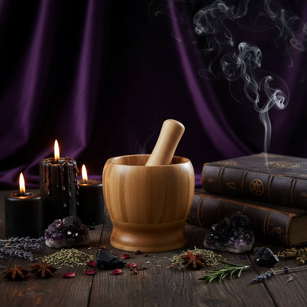 Wooden Mortar Set - Sorceress Sanctuary S （No Cover）-M （No Cover）-L （No Cover）-S （With Cover）-M（With Cover）