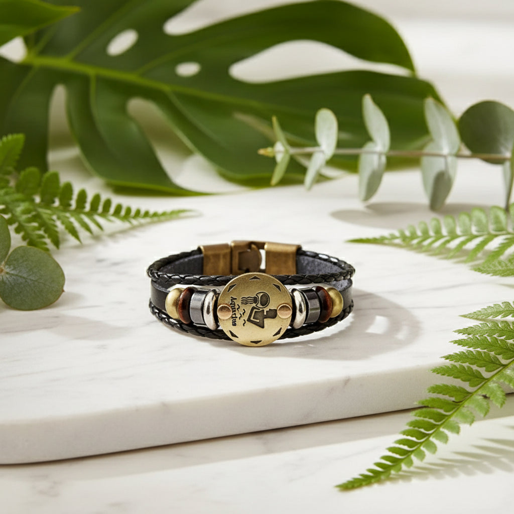 Bracelet with Aquarius zodiac symbol on a white background
