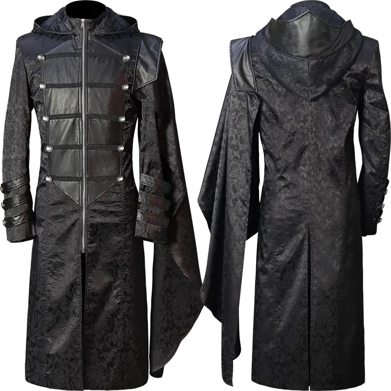 Black Stand Collar | Leather Wiccan Coat