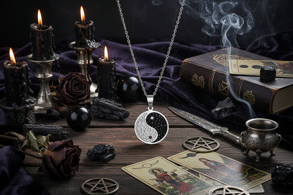 Yin Yang Crystal Necklace - Sorceress Sanctuary Steel color