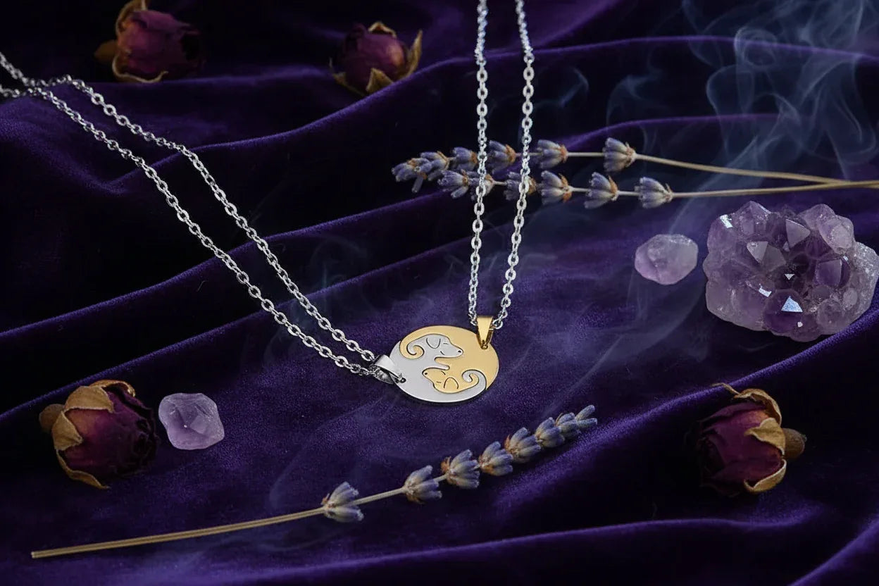 Yin Yang Dog Necklace - Sorceress Sanctuary Black white-Gold black-Gold white