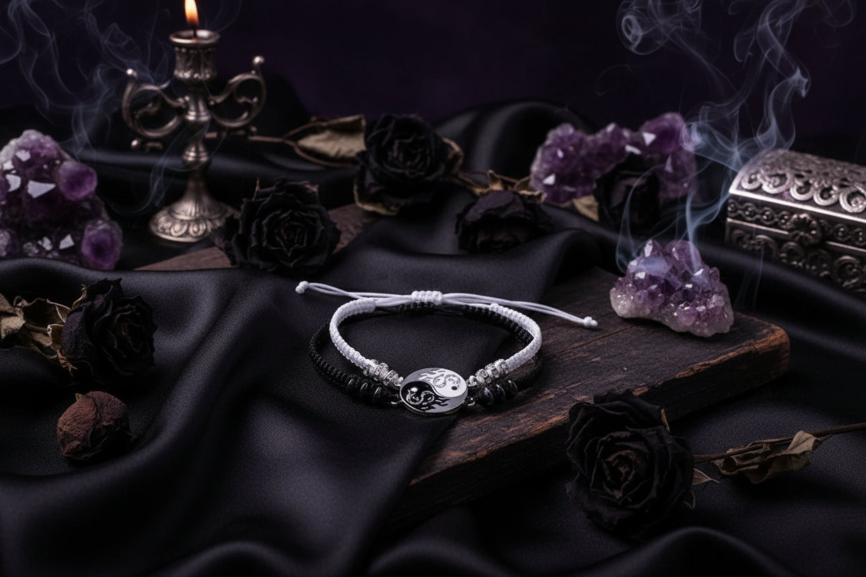 Yin Yang Dragon Bracelet - Sorceress Sanctuary Double Dragon Bracelet 1 Pair-Double Dragon Bracelet White-Ssangyong Black Rope