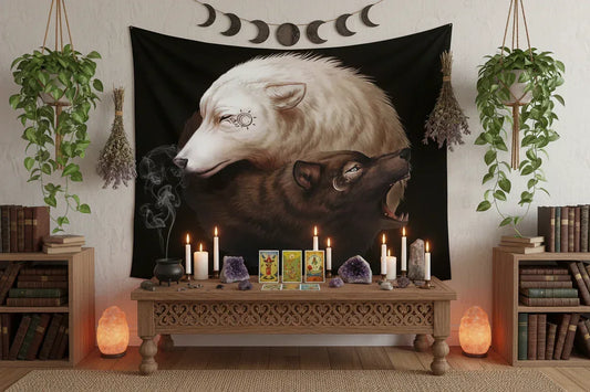 Yin Yang Wolf Tapestry - Sorceress Sanctuary 150x130cm-150x200cm